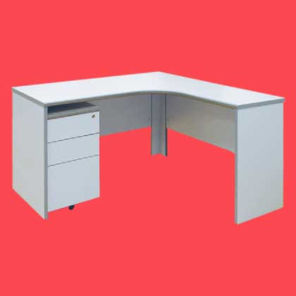 laminated wooden l-shape desk with mobile drawer picture